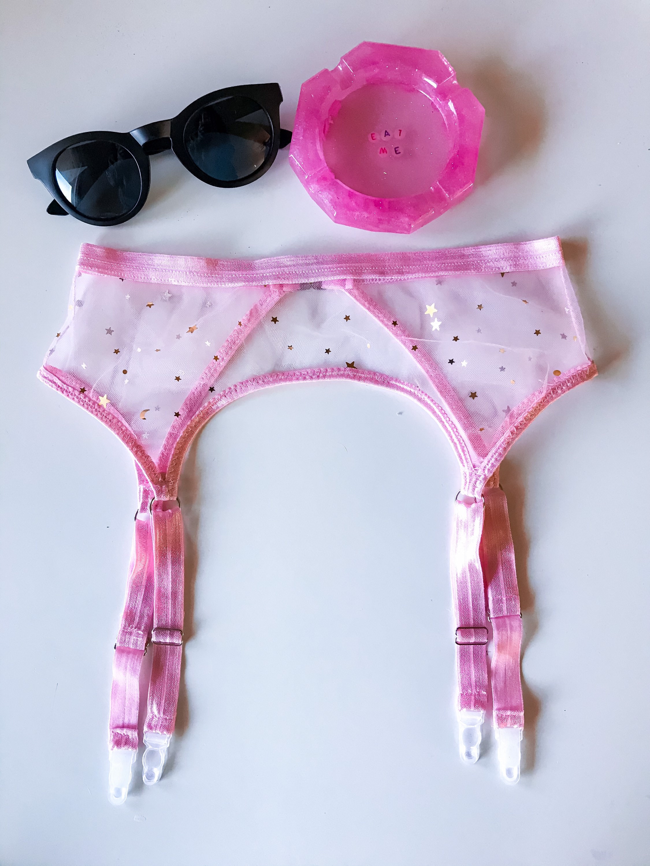 Pink Moon & Star Garter Belt