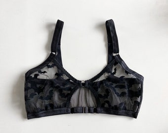 SPOOKY Bralette: Bats velvet flocked Mesh