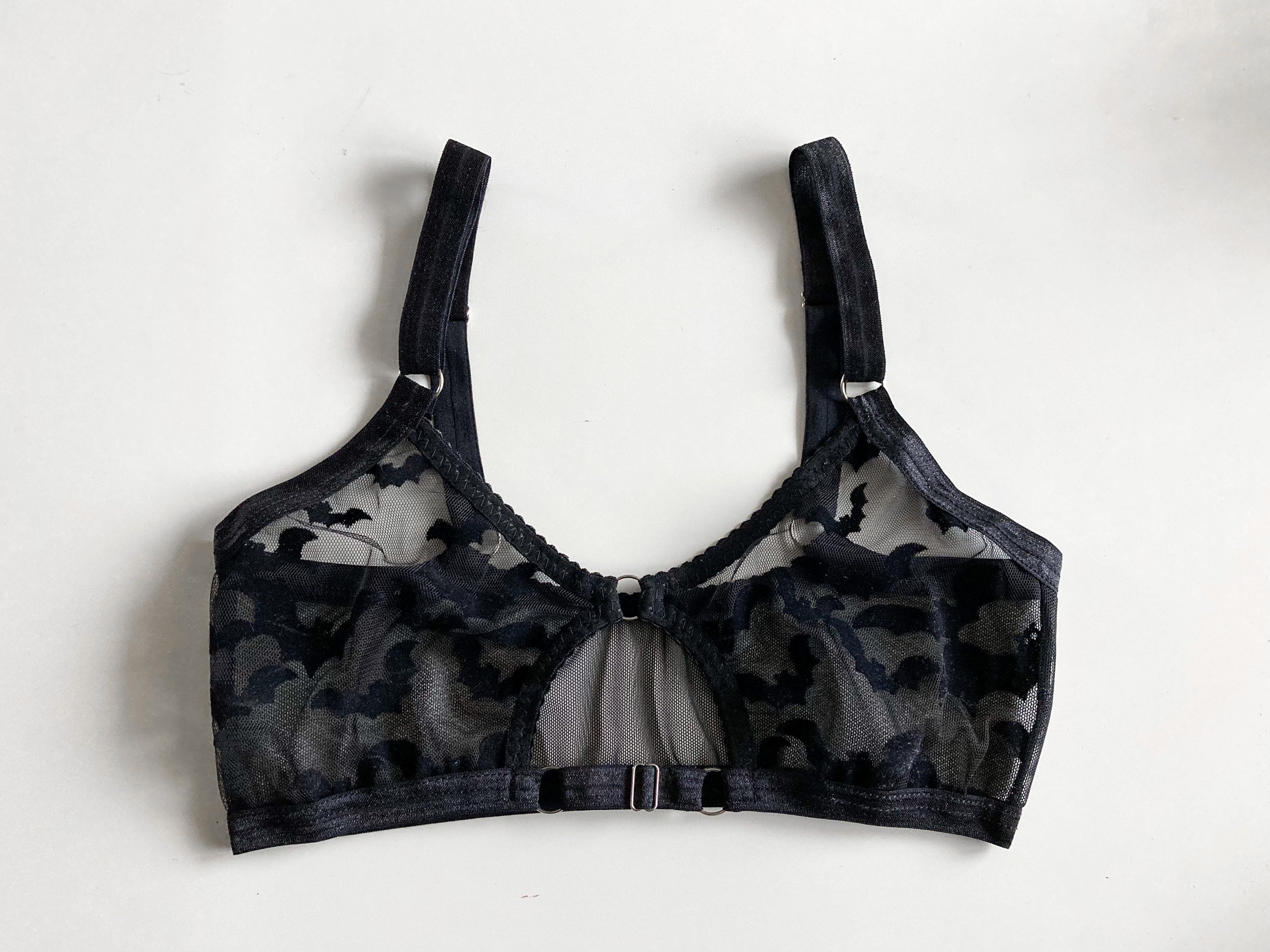 SPOOKY Bralette: Bats velvet flocked Mesh