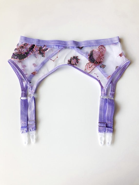 garter belt purple Fancy White and Blue Bride Wedding Garter with Rose and Bow from Gifts Are Blue main image 1