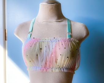 Reggiseno a balze con luna e stelle arcobaleno pastello
