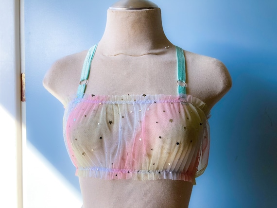 Pastel Rainbow Moon & Star Ruffle Bralette 