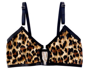 Cheetah Print Bralette: Soft Polyester Spandex, Black Elastic