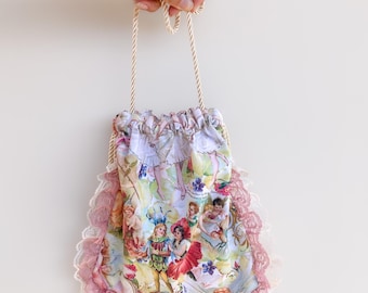 Fairy Drawstring Bag 100% Cotton, Lined, adjustable, Crossbody purse