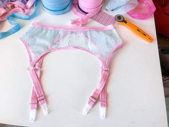 Garter Belt: Aqua Confetti Sparkle Mesh
