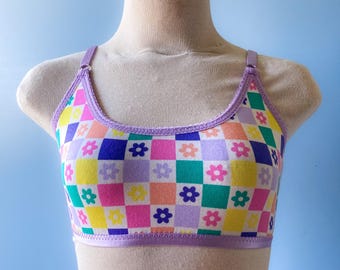 Brassière en coton à damier coloré