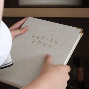 Luxury Linen Hardcover Recipe Book – Gold Foil Family Cookbook – Elegant Kitchen Journal – Wedding or Housewarming Gift