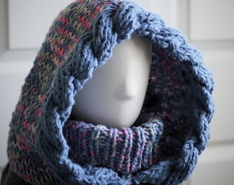 Knit Hooded Cowl Balaclava with Multi-Way Neck Warmer for Spring Adventures. A Breezy Braid Hood!