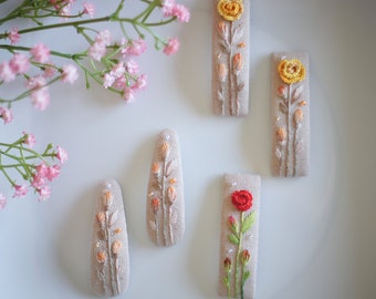 Tea-Dyed Linen Hair Clips with Embroidered Roses. Floral Hair Accessories that Make Great Gifts for Her.