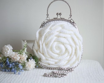Buy White Rose Crochet Bag: Bridal Purse With Chain Strap Online