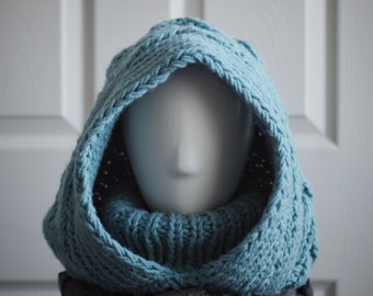 Spring Chunky Knit Balaclava Hood and Scarf: Multiway Oversized Cable Knit Beanie and Cowl