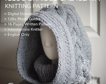 Padrão de tricô para balaclava trançada em iglu: cachecol com capuz e guia de fotos (download em PDF)