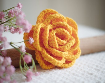 Handmade Large Crochet Rose Hair Tie - Perfect for Ponytails & Buns with Replaceable Elastics