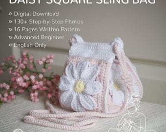 Patrón de bolso de margaritas a crochet: bolso bandolera bohemio de abuela (descarga en PDF)