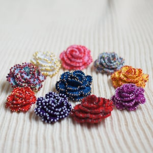 Crochet Beaded Rose Brooch: Handmade Cotton Flower Pin