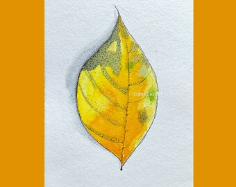 Autumn Leaf Painting Original Watercolor