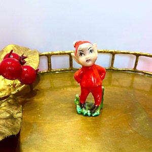 Vintage 1950s Pixie Elf Figurine, Japan Pixie Elf, Mid Century Christmas Figurines, Elf Pixie, Pixie Gnome
