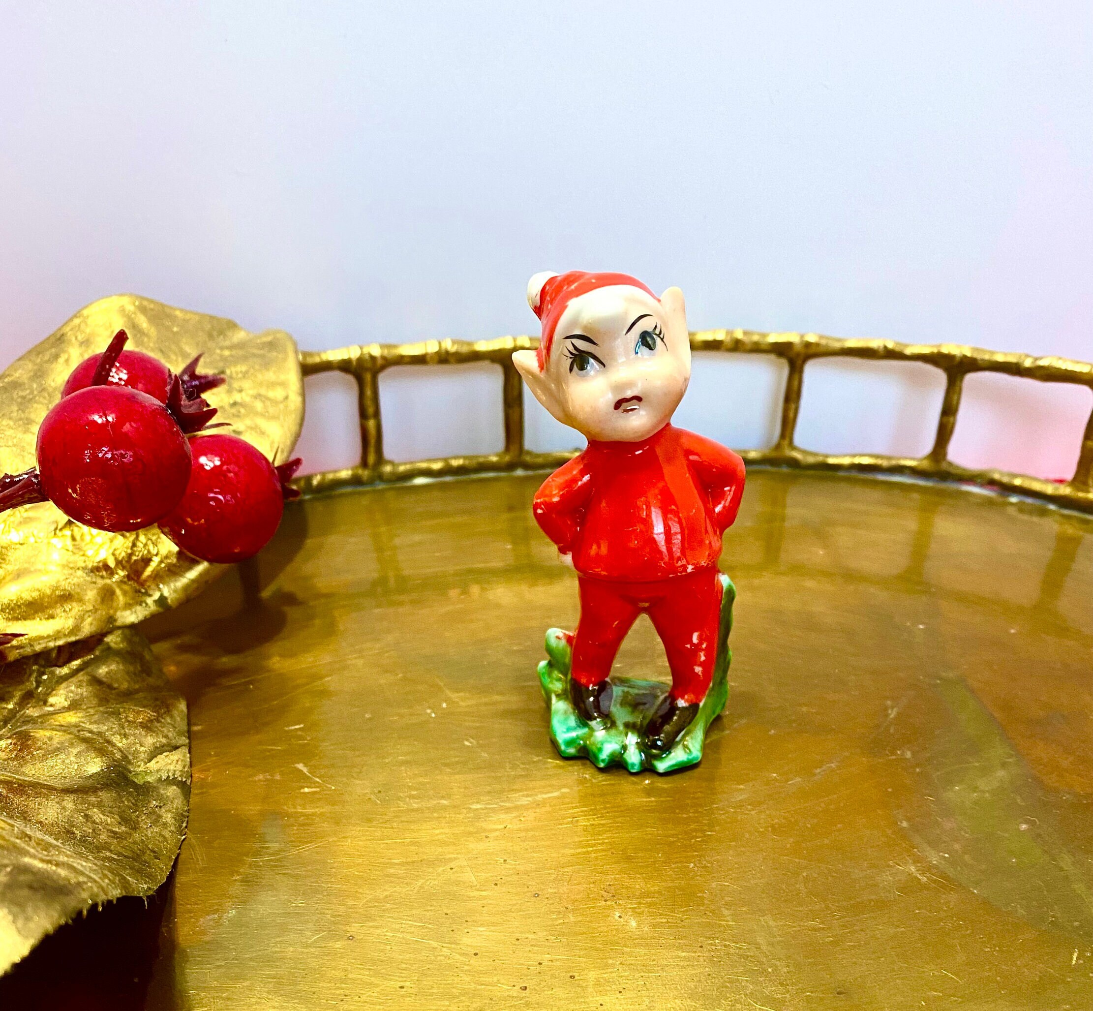 Vintage 1950s Pixie Elf Figurine, Japan Pixie Elf, Mid Century Christmas Figurines, Elf Pixie, Pixie Gnome