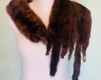 Vintage Mink Fur Stole, Stole wrap, 1930s-40s Hollywood Glamour Wrap