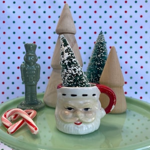 Vintage 1950s Mini Santa Mug, Japan, Farmhouse Christmas, MidCentury Holiday Decor, Santa Mugs, Kitschy Santa