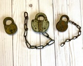 Lot of Three Vintage Locks, Railroad Locks, Vintage Antique Padlock, Power Lever Lock, Old Locks, Industrial Decor, Salvaged Locks, No Keys
