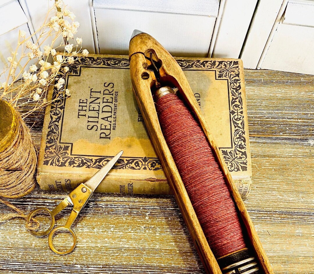 Antique Weaving Shuttle Holder, Shuttle Boat W/ Yarn, Christmas Decor