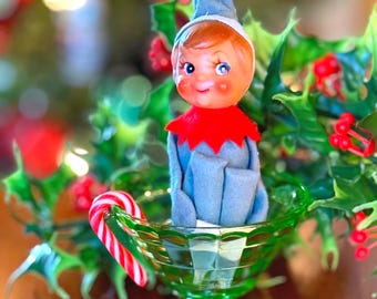 1950s Christmas Pixie Elf, Vintage Pixie Knee Hugger, Midcentury Holiday Home Decorations
