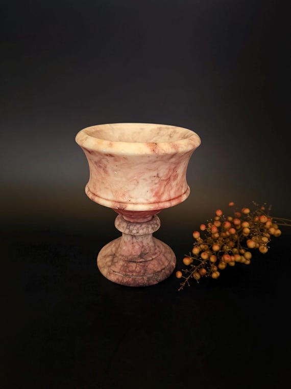 Antique Italian Marble Compote Bowl, Italian Florentine Cherry Marble, Antique Marble Chalice