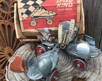 Vintage 1930s Speed King Roller Skates, Original Box, Antique Toys, Retro Decor, Kids Birthday, Industrial Decor, Nostalgic Toys