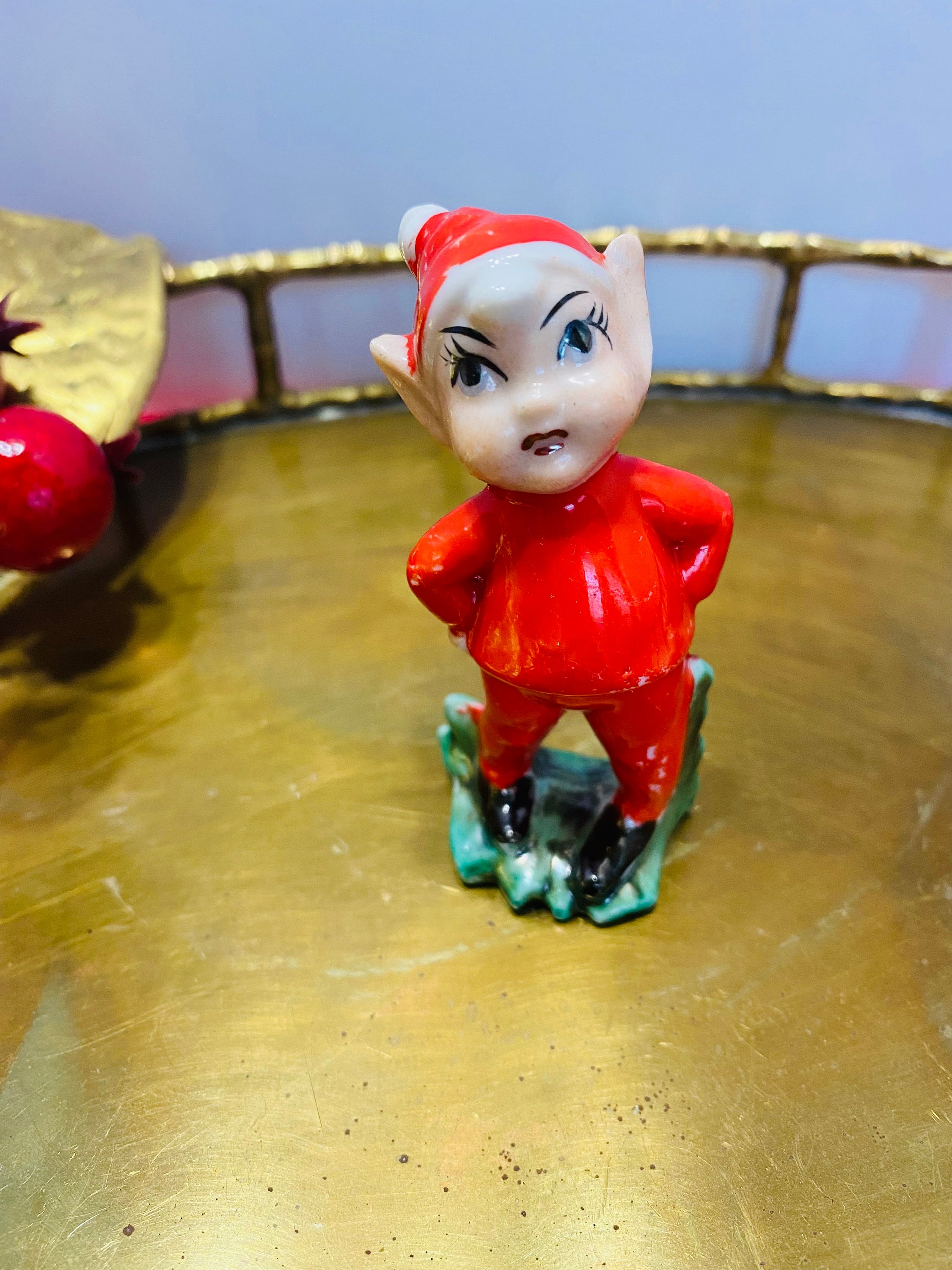 1950年代ビンテージ物 妖精エルフのクリスマス置物プランター Vintage 1950s Pixie Elf Figurine: Mid-century Japan