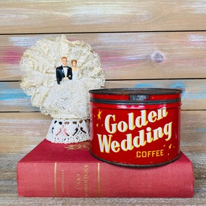 Vintage Golden Wedding Coffee Tin, 1940s-60s Coffee Tins, Coffee Advertising Tins, Retro Kitchen Decor, Midcentury Kitchen Decor, Coffee Can