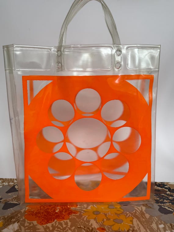 70s Daisy Vinyl Tote Bag, Retro Beach Bag, Flower Power, Mod Handbags, Vintage Vinyl Tote