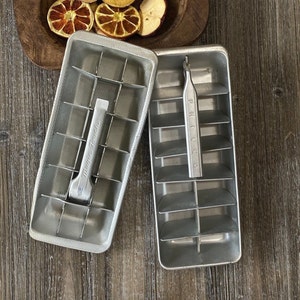Vintage Set Of 2 Aluminum Ice Cube Tray 11 1/8 Long Dimpled Textured Tray