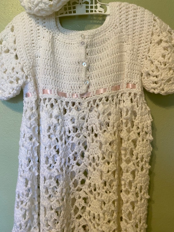 Vintage 70s Girls Handmade White Crochet Dress/Ha… - image 3