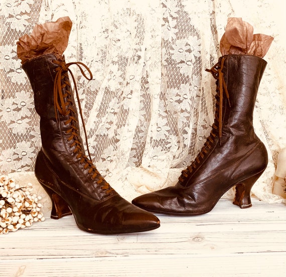 Antique Victorian Leather Boots, Edwardian Boots,… - image 1
