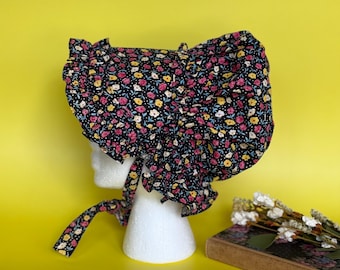 1970s Floral Sunbonnet: Handmade Cotton Prairie Bonnet