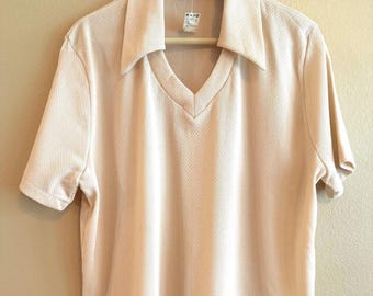 Vintage 60s 70s NOS Kmart Knit Collard Top, Beige Women's Size 44, XL, Vintage Women's Pullover Top