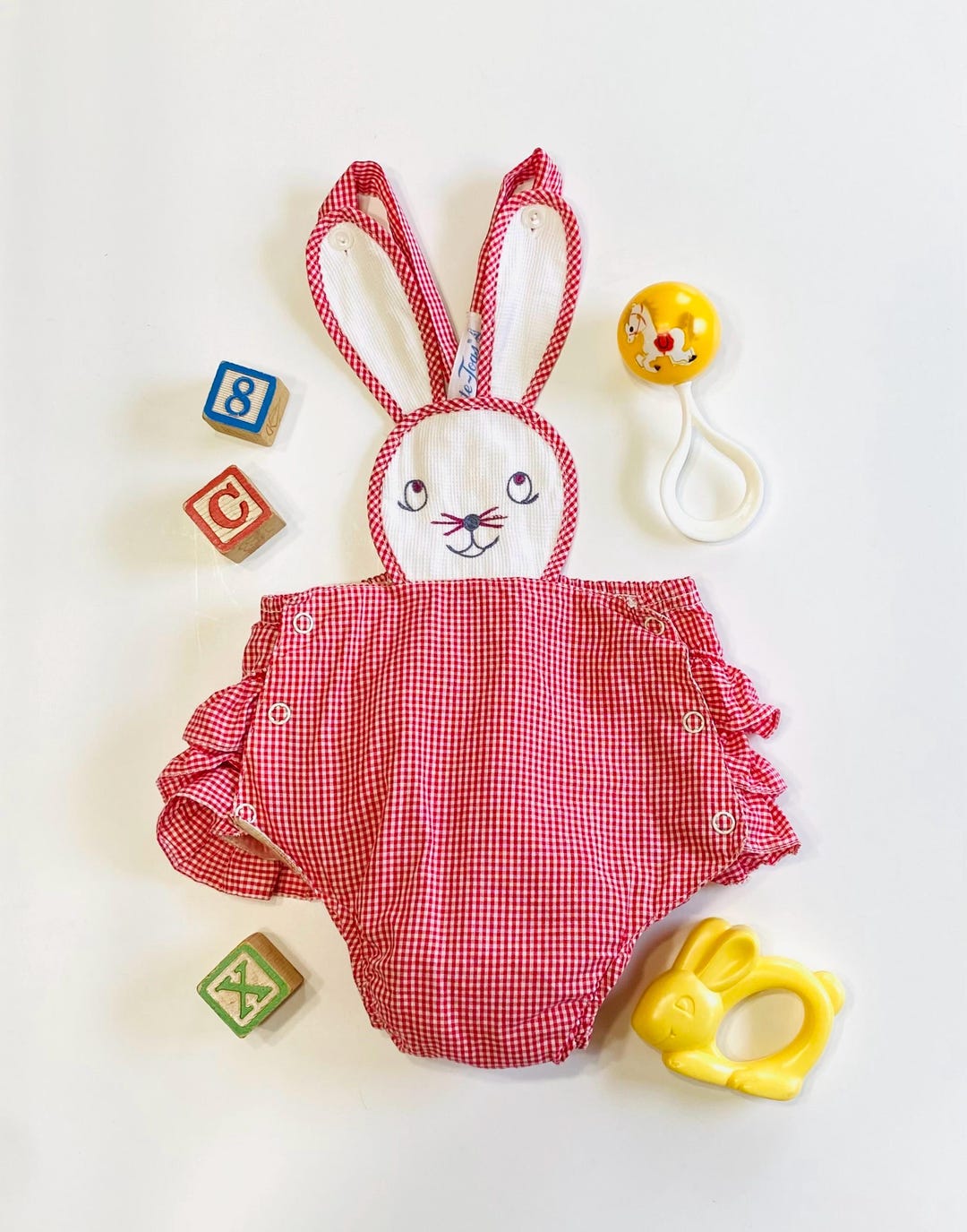 Vintage 50s-60s Cute Togs Baby Red and White Gingham Romper, XL, Bunny ...