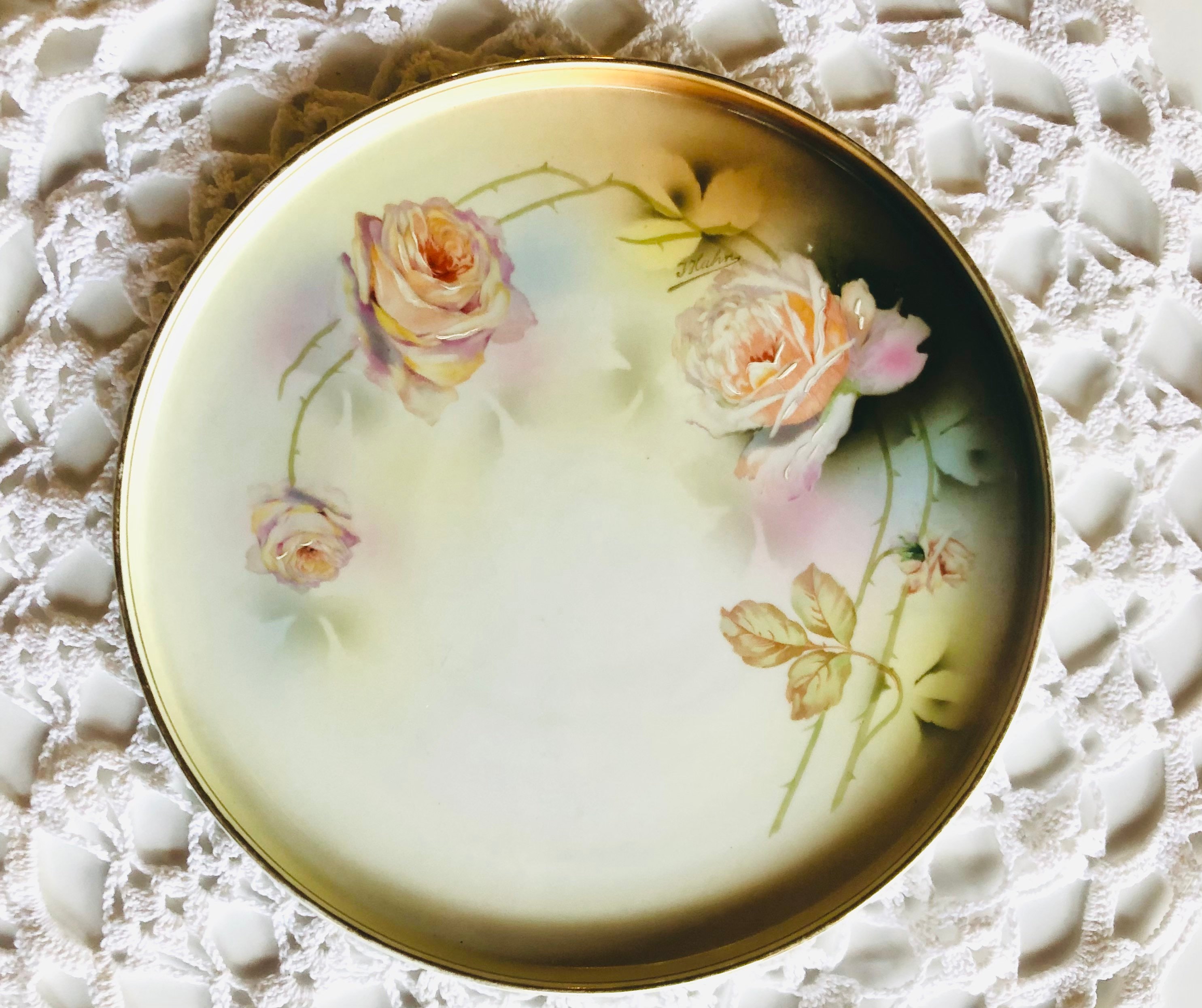 Hand Painted R S Prussia Porcelain Plate: Floral Rose Decor