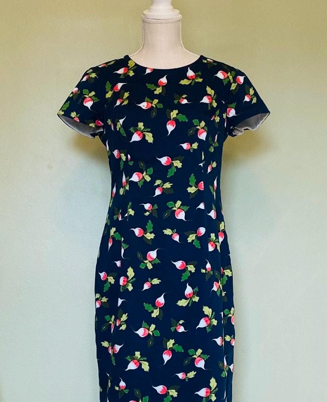Carolina Herrera Navy Radish Print Sheath Dress - US 12 - Etsy