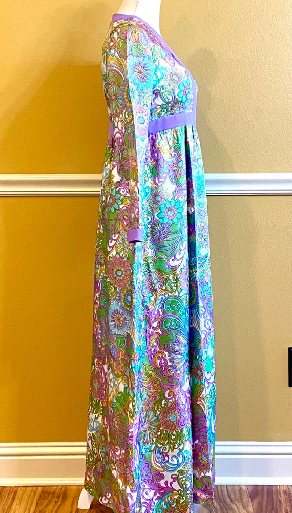 70s Psychedelic Maxi Dress /XS/ Retro Party, Funk… - image 4