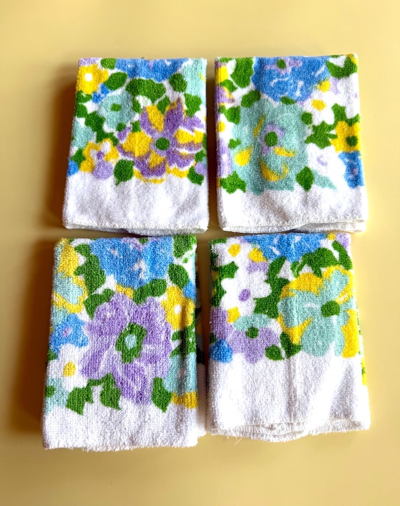 Vintage Sears Washcloth Set & JC Penney Fringed Hand Towel: Retro Floral Bathroom Decor