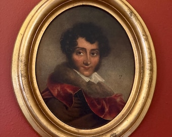 Antique Framed Print: Hungarian Count Portrait, Giltwood Frame, 19th Century, Museum Art