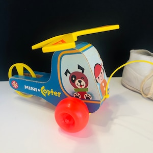 1970 Fisher Price Mini Copter#448 pull toy, MCM, Children&#39;s Toys, Toddlers, Kids Toys, Birthday Gift, Wooden Toys, Nursery Decor
