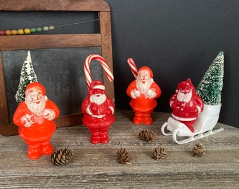 Four/1950s Vintage Rosbro Candy Containers/Santa Ornaments, Christmas Party Favors, MCM Christmas, Old Santa