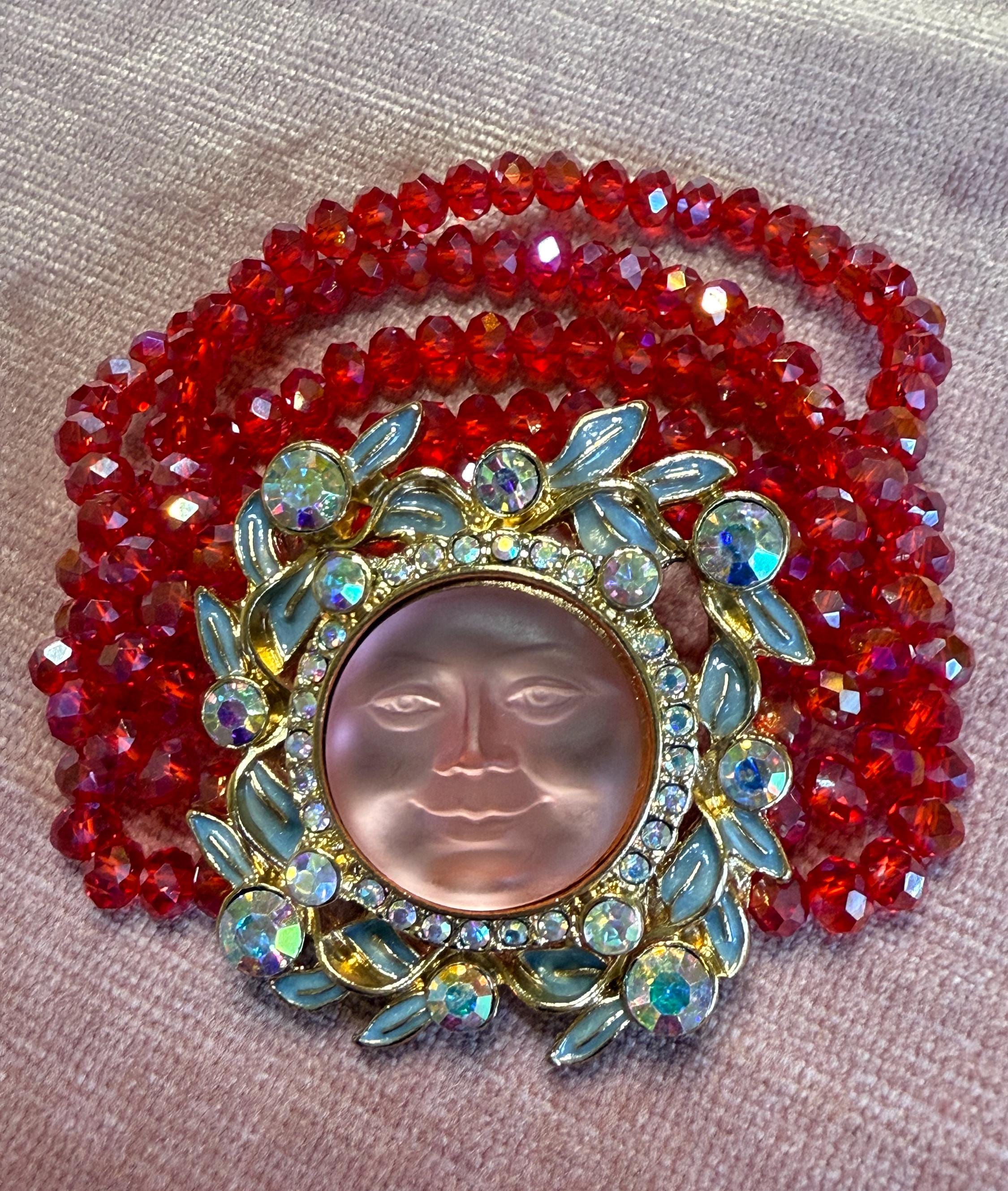 Brillant様マントルピース Signed Kirks Folly Seaview Moon Bracelet: Red Swarovski Crystal