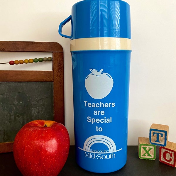 Vintage 1980s Aladdin Advertising Thermos, Teacher Appreciation Week Gift, Teacher Gift, Bank Advertising, Retro Coffee Thermos