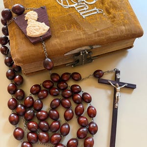 Extra Large Hand Carved Mahogany Rosary: Vintage Italian Catholic Prayer, Rosary Beads