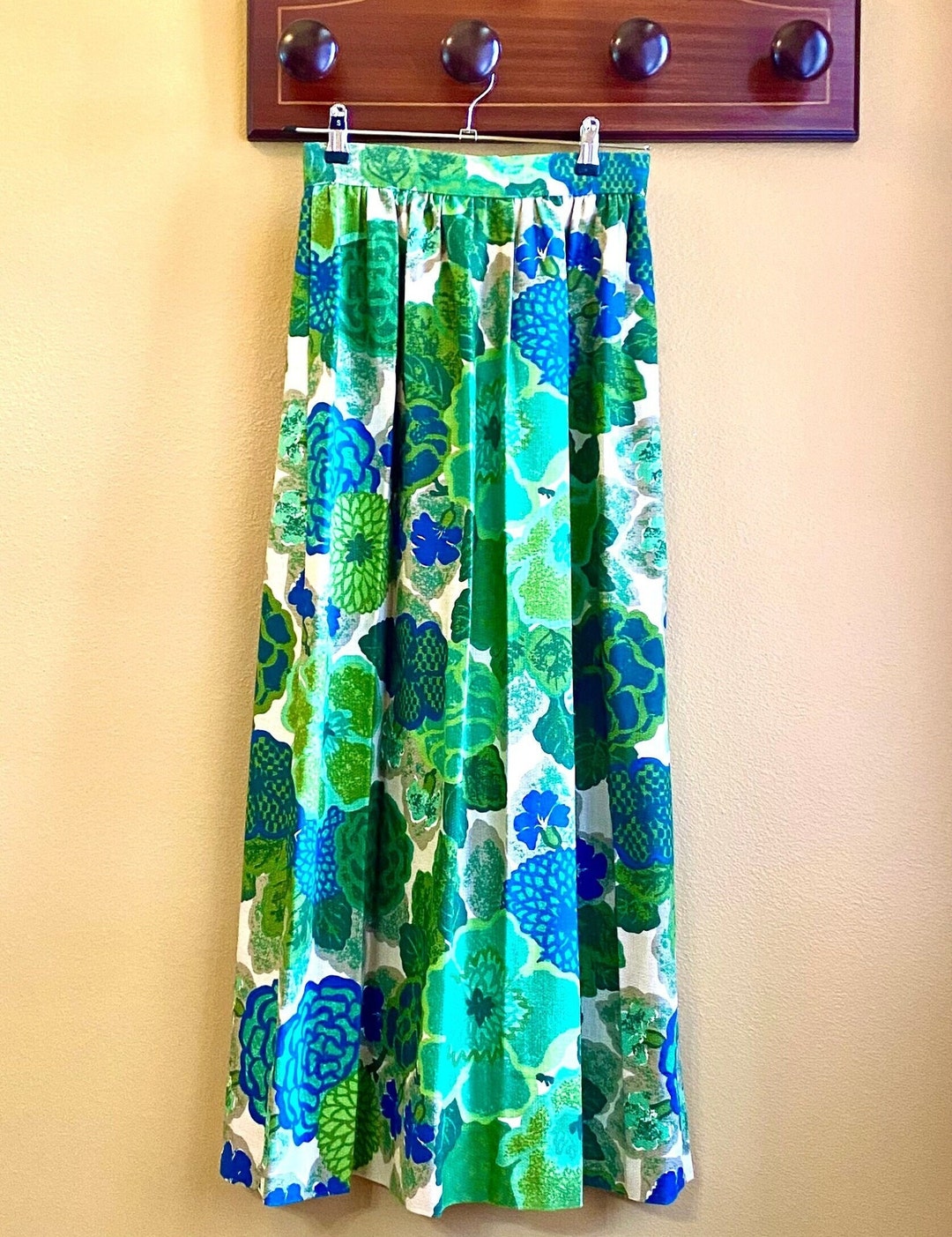 70s psychedelic floral dupioni silk maxi skirt