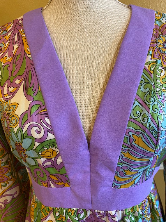 70s Psychedelic Maxi Dress /XS/ Retro Party, Funk… - image 6